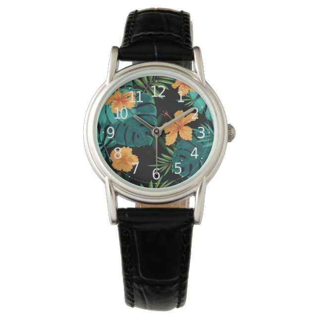 Montre Elégant Tropical Botanical Floral & Art Feuille | (devant)