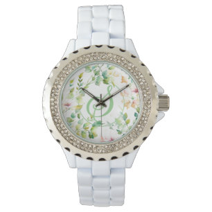 Montre Elégant vert fleurs sauvages d'aquarelle