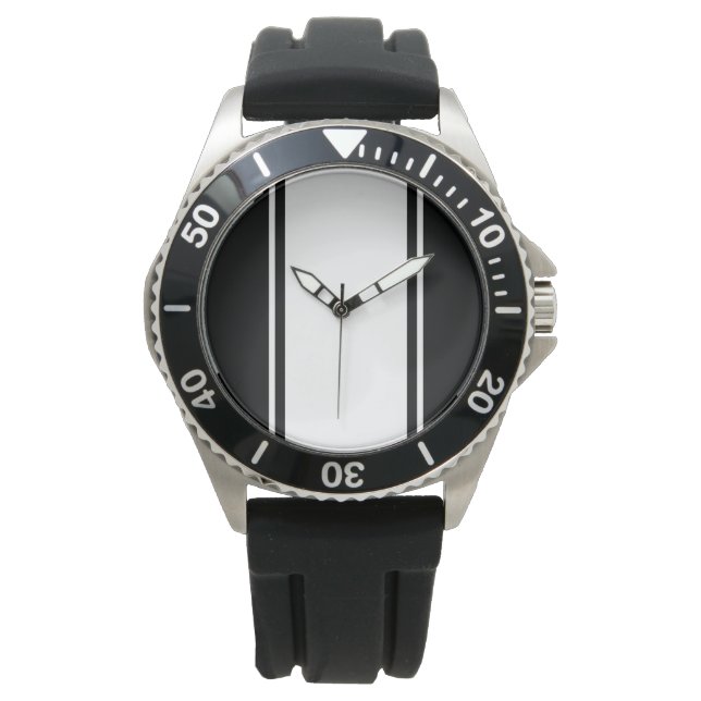 Montre Élégant Vertical Gras Noir Blanc Racing Grilles (devant)
