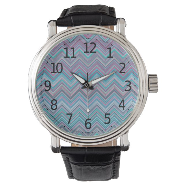 Montre Élégant Vintage Abstrait Pastel Chevron Motif | (devant)