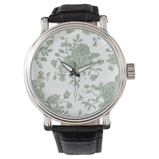 Montre Elegant Vintage Sage Green French Floral  (devant)