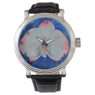 Montre Elégante aquarelle blanche rose vierge orchidée