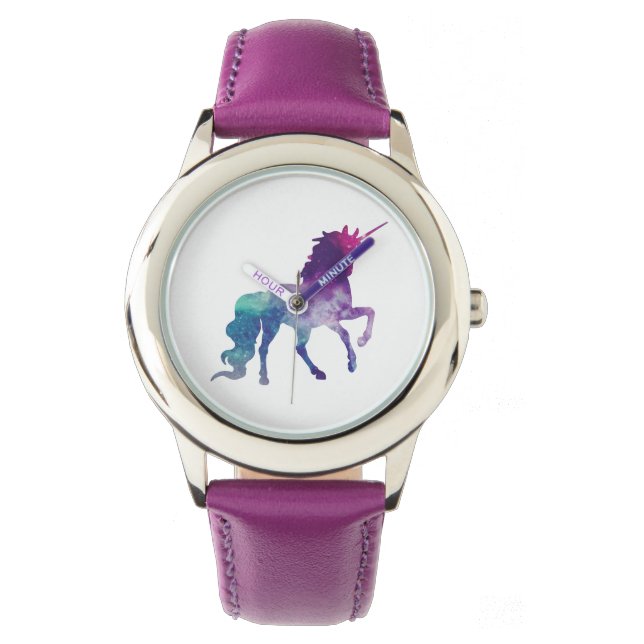 Montre Elégante aquarelle Bleu violet Unicorne moderne (devant)