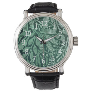 Montre Elégante aquarelle Botanique Vert Feuille