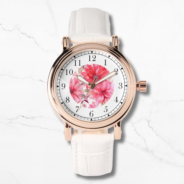 Montre Elégante Aquarelle rose Floral Chic Womans élégant (Créateur téléchargé)