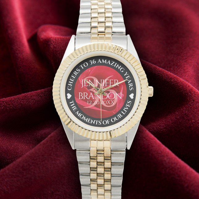 Montre Élégante célébration du 36e anniversaire du Mariag (Elegant 36th Rose Wedding Anniversary Wristwatch Cover Photo)