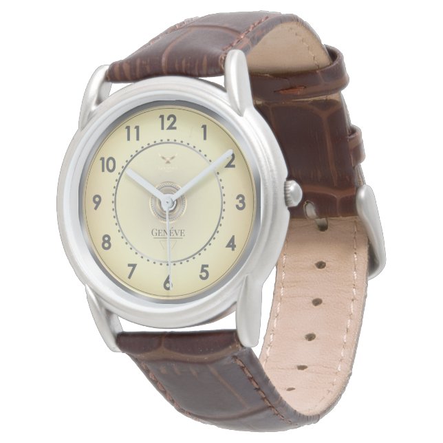 Montre élégante classique chaude or visage marron  (Incliné)