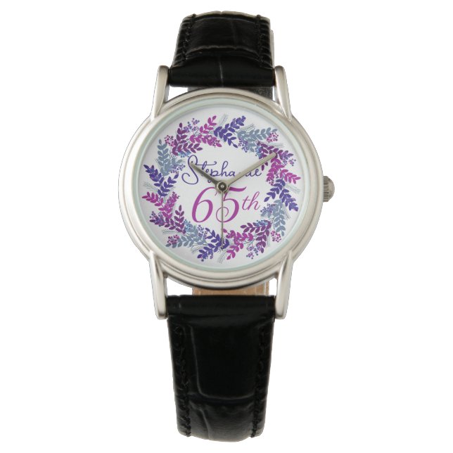 Montre Élégante couronne rose violet 65e anniversaire (devant)