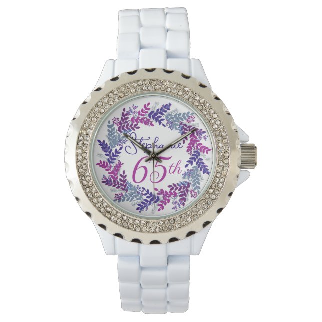 Montre Élégante couronne rose violet 65e anniversaire (devant)
