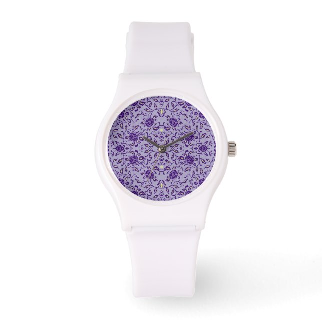 Montre Élégante Fleur pourpre Damas (Recto)