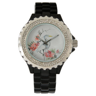 Montre Elégante grue asiatique et l'art en fleurs