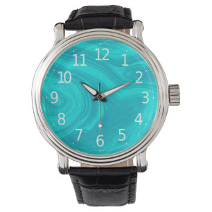 Montre Élégante oeuvre de marbre Turquoise liquide Abst