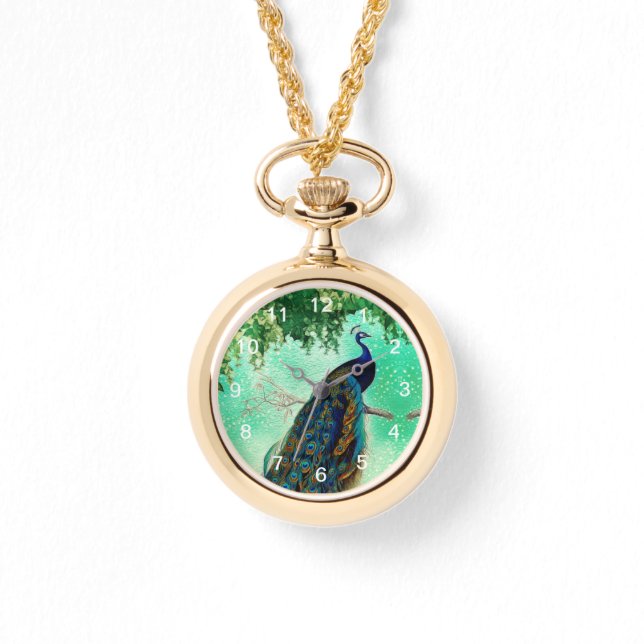 Montre Élégante oeuvre vintage de paon (Recto)