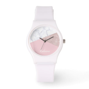 Montre Elégante parties scintillant en or rose blanc marb
