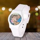Montre élégante photo de famille de script blanc<br><div class="desc">élégant script blanc photo de famille Regarder</div>