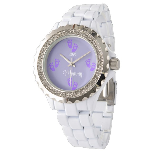 Montre élégante pour maman avec empreintes de bébé (Incliné)