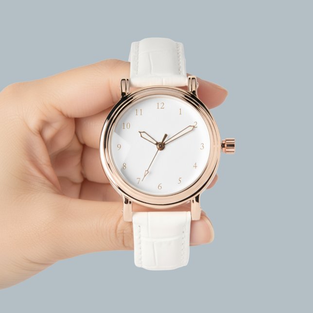 Montre Élégante Rose Or & Blanc bracelet en cuir femmes (Elegant Rose Gold & White Leather Strap Womens Watch
)