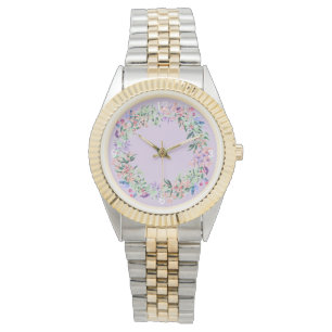 Montre Elégante Vitre Florale Moderne Violet Femme
