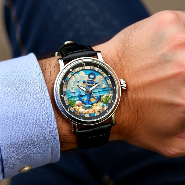 Montre Élément nautique décoratif Ancre Paysage côtier (Créateur téléchargé)
