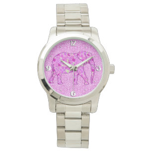 Montre Eléphant à fleurs - orchidée et magenta