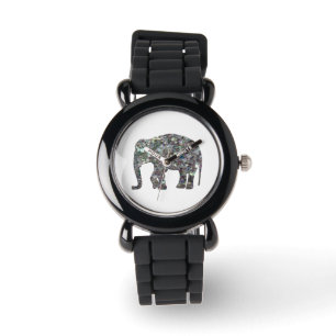Montre Éléphant argenté coloré scintillant de mosaïque de