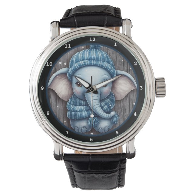 Montre Éléphant Bébé Adorable dans une Scène Enneigée (devant)