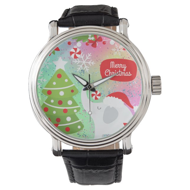 Montre Eléphant de Noël blanc (devant)