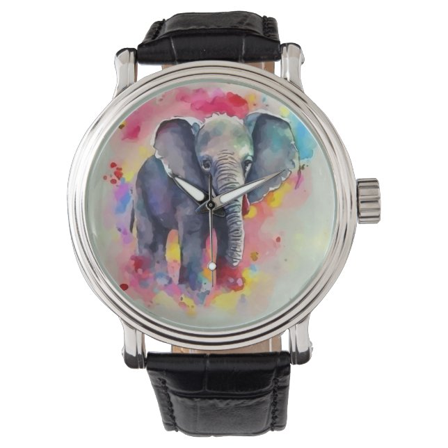 Montre Eléphant en aquarelle (devant)