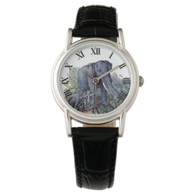 Montre Eléphant maman et bébé vintage (devant)