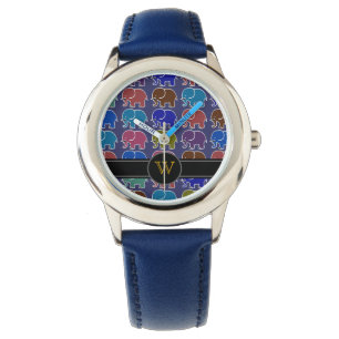 Montre éléphant . monogramme . initial