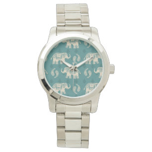 Montre Elephant Teal Caravan Pattern