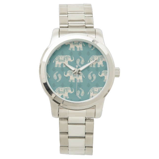 Montre Elephant Teal Caravan Pattern (devant)