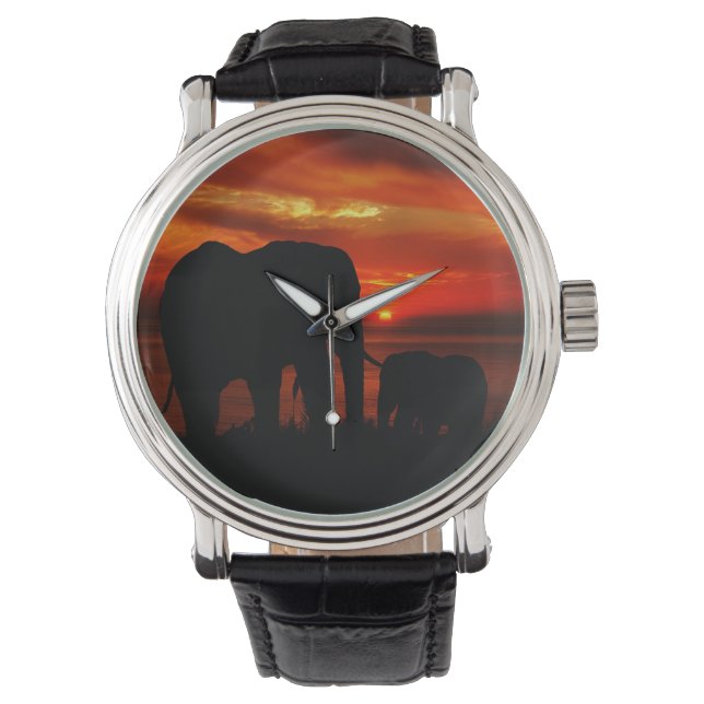 Montre Éléphants au coucher du soleil (devant)