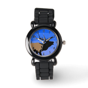 Montre Elk bouillonnant en hiver - Art original de la fau