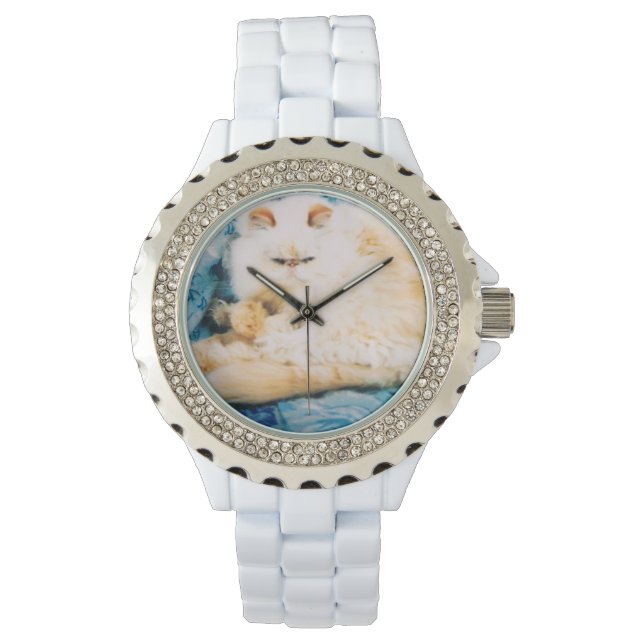 Montre émail et strass avec chat persan (devant)