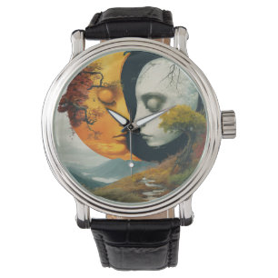 Montre "Embrace céleste : Montre-poignet soleil et lune"