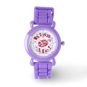 Montre Embrasse-Moi ! Lèvres Rouges Avec Coeurs