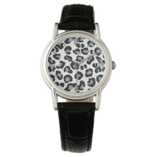 Montre empreinte de léopard en noir et blanc avec gris /