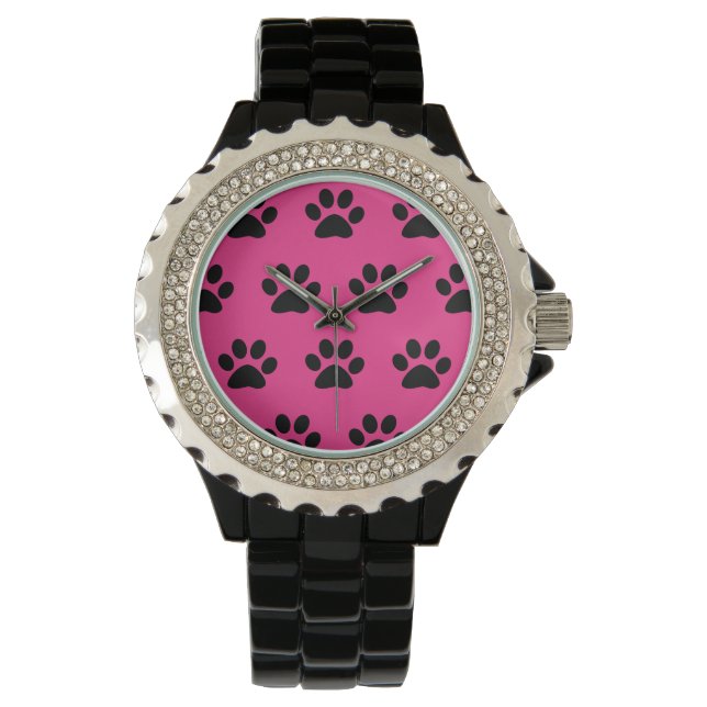 Montre Empreinte de patte Motif Noir Rose mignon Stylish  (devant)