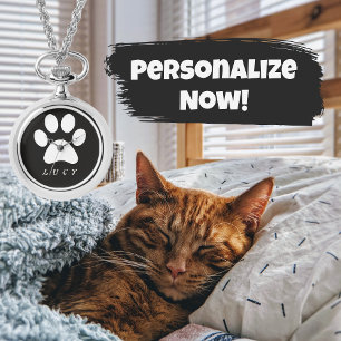 Montre Empreinte de patte noir et blanc avec le nom de vo