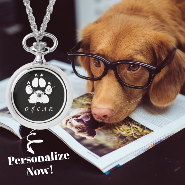 Montre Empreinte de patte noir et blanc avec le nom de vo (Créateur téléchargé)