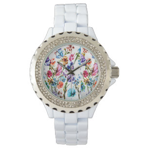 MONTRE EMPREINTES DE PATTES REGARDE BLANCHE RHINESTONE