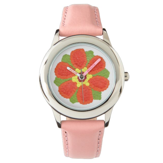 Montre en acier inoxydable de l'enfant à fleur tén (devant)