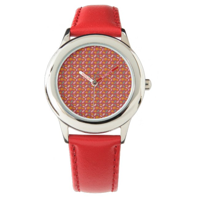 Montre en acier inoxydable rouge orange Motif d'au (devant)