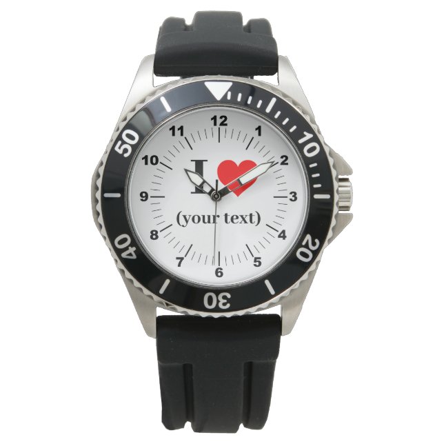 Montre en bracelet en caoutchouc noir I Heart (devant)