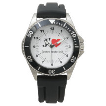 Montre en bracelet en caoutchouc noir I Heart