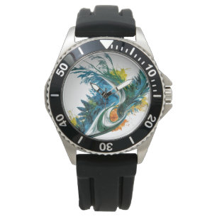 Montre en caoutchouc noir en acier inoxydable pour