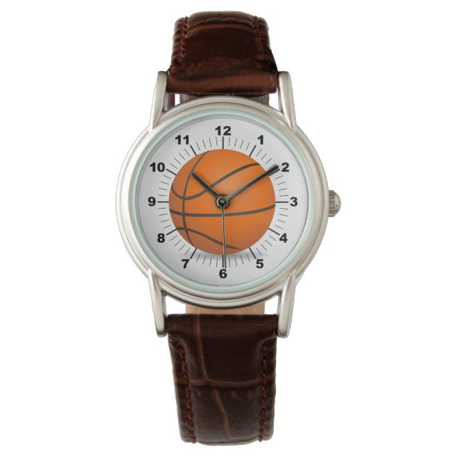 Montre en cuir Brown classique de basket-ball fémi (devant)