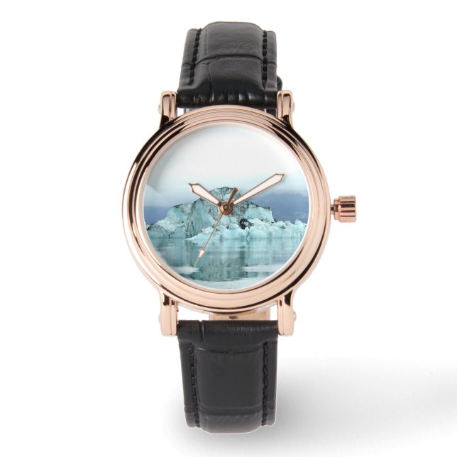 Montre en cuir Carré pour femmes avec icebergs (Recto)