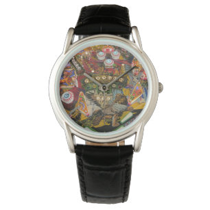 montre en cuir noir à visage de pinceau